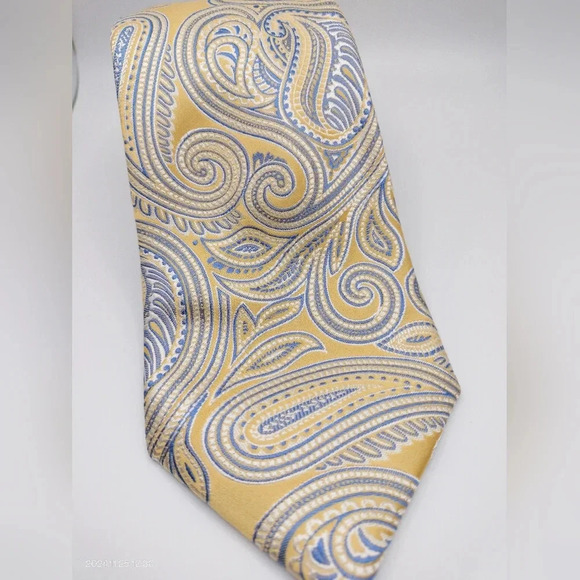 Hathaway Men’s Silk Necktie Tie Yellow Blue Paisley 3.5" x 56" GCU - Picture 2 of 9